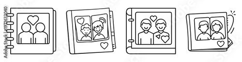 Four sweet photo albums displaying images of loving couples with heart symbols