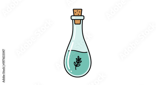 A cartoon illustration of a glass bottle with a plant inside.
