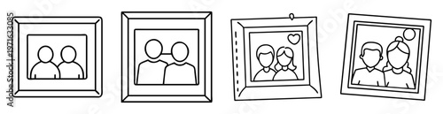 Four outlined picture frames with memories of loved ones in minimalist style