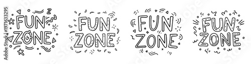 Four Unique Black and White Hand Drawn Fun Zone Designs