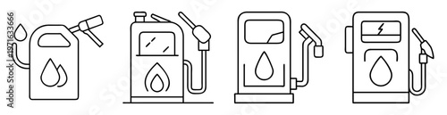 Collection of Fuel and Gasoline Icons Depicting Fuel Dispenser and Gas Can