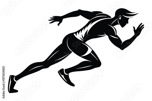 male athlete running silhouette line art vector illustration