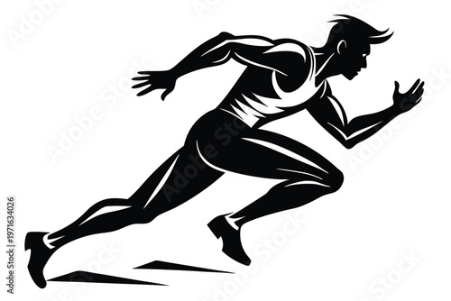 male athlete running silhouette line art vector illustration