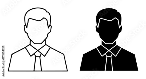 Outline and solid silhouette icons of a man's head and shoulders