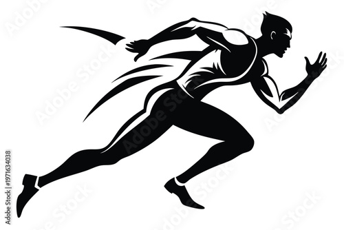 male athlete running silhouette line art vector illustration