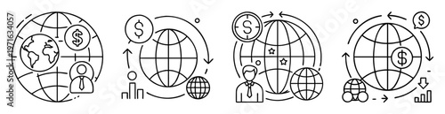 Global Financial and Business Icons Representing International Trade and Market Dynamics