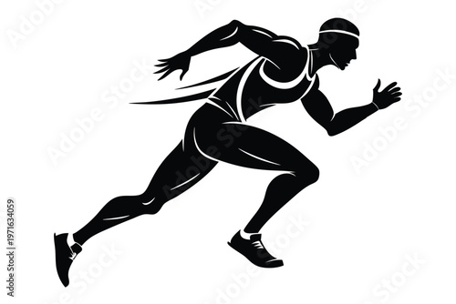 male athlete running silhouette line art vector illustration