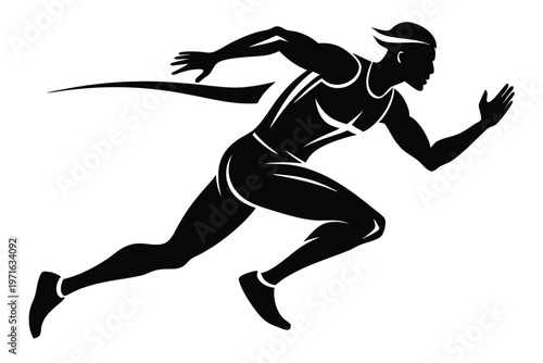 male athlete running silhouette line art vector illustration