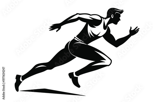 male athlete running silhouette line art vector illustration
