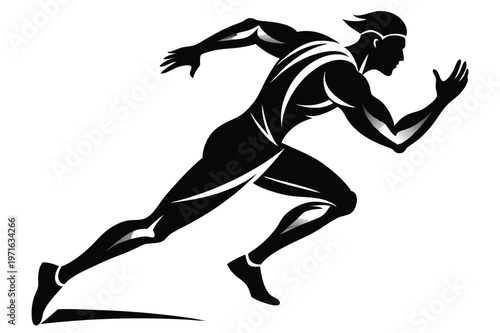male athlete running silhouette line art vector illustration