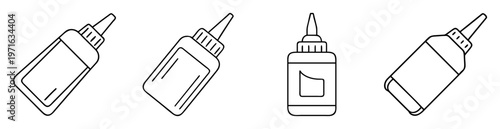 Four Glue Bottles in a Row, Black and White Vector Illustration