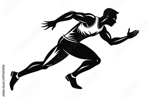 male athlete running silhouette line art vector illustration
