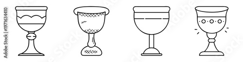 Four different designs of goblets in black and white line art