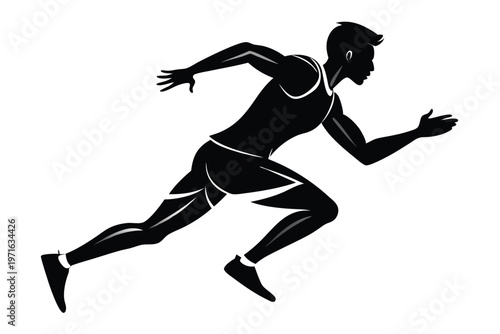 male athlete running silhouette line art vector illustration