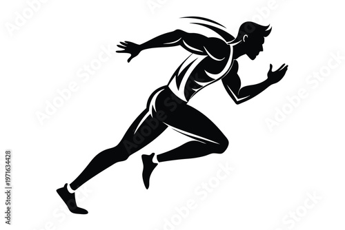 male athlete running silhouette line art vector illustration