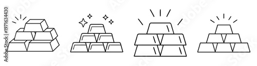 Line art illustration showing a stack of gold bars with shining effect