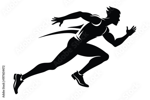 male athlete running silhouette line art vector illustration