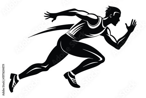 male athlete running silhouette line art vector illustration