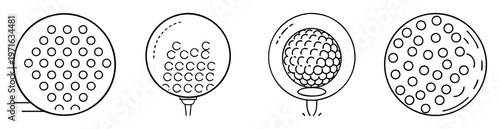 Four different views of a golf ball showing the evolution of design