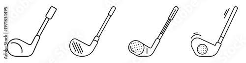 Four different types of golf clubs in a black and white line drawing