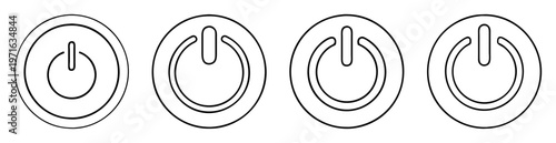 Monochromatic illustration of four variations on the theme of a power button