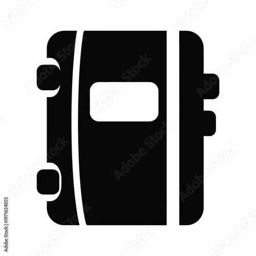 A stylized black and white depiction of a closed notebook with spiral binding