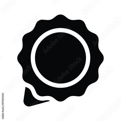 A stylized geometric emblem featuring a scalloped outer ring and a ribbon-like base