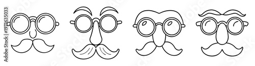 Collection of Funny Cartoon Faces with Glasses, Noses, and Mustaches