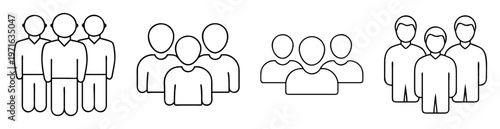 Simple line art illustration of several groups of anonymous people