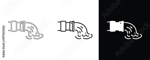 Piping Fluid Flow: Line art depicting water pouring from pipe