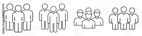 Illustration depicting several groups of people in simplistic line art design
