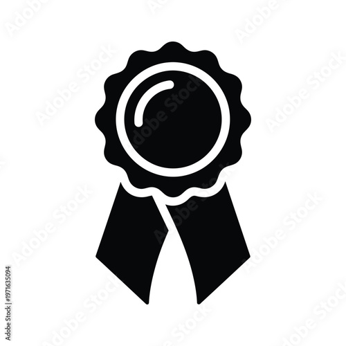 A classic black and white ribbon badge symbolizing achievement and recognition