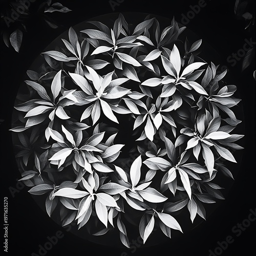 Black and white leaf cluster circular arrangement