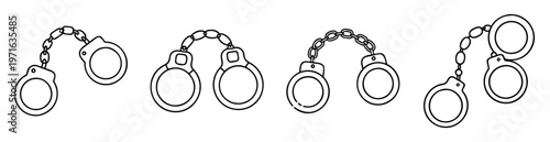 Collection of Handcuff Outline Icons Depicting Law Enforcement and Restriction