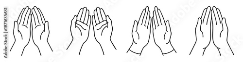 Various hand gestures showing support, cupping, prayer, and giving in simple line art