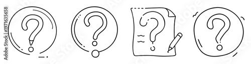 Four Question Mark Doodle Set in Varied Circular and Paper Designs