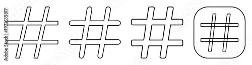 A compilation of hashtag symbols with variations in style and presentation