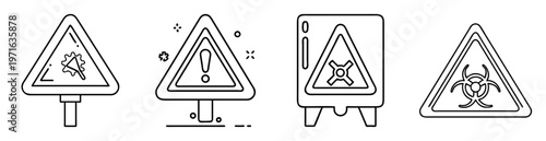 Set of danger and warning signs related to safety and biohazard