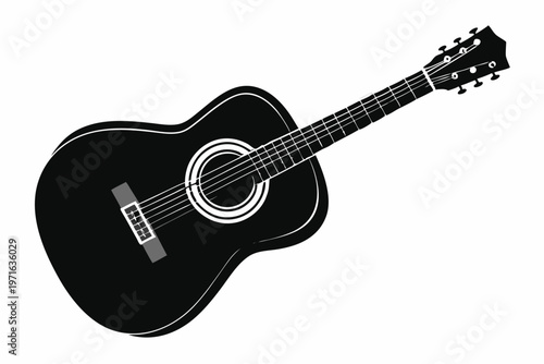 acoustic guitar silhouette line art vector illustration