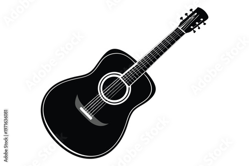 acoustic guitar silhouette line art vector illustration
