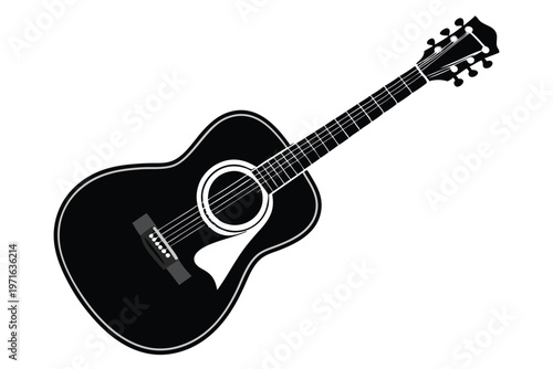 acoustic guitar silhouette line art vector illustration