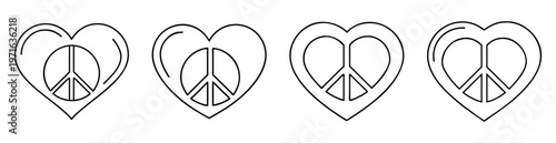 Four Black and White Hearts with Unique Peace Symbols Inside Designs