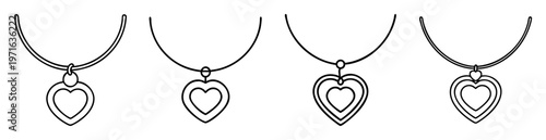 Four delicate heart pendant necklaces with varying designs black and white