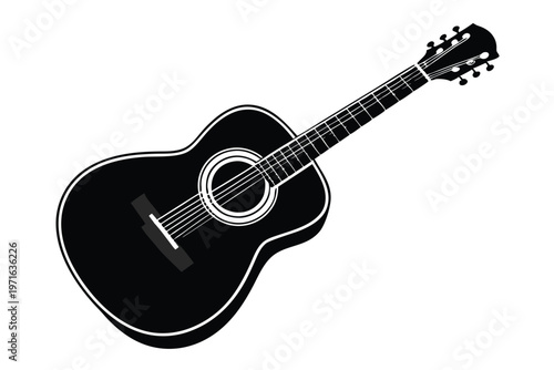 acoustic guitar silhouette line art vector illustration