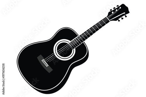 acoustic guitar silhouette line art vector illustration