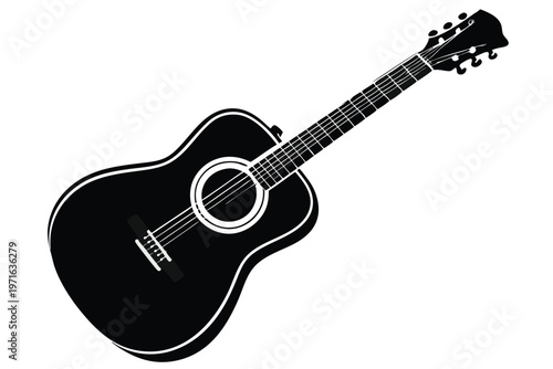 acoustic guitar silhouette line art vector illustration
