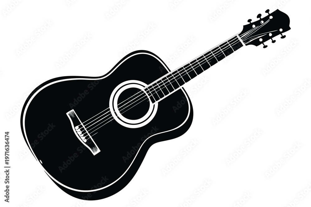 Fototapeta premium acoustic guitar silhouette line art vector illustration