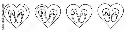 Four heart shapes each containing a pair of flip flops illustration