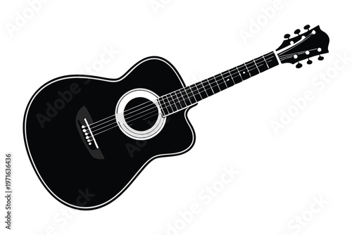 acoustic guitar silhouette line art vector illustration