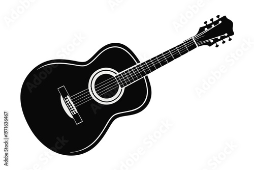 acoustic guitar silhouette line art vector illustration